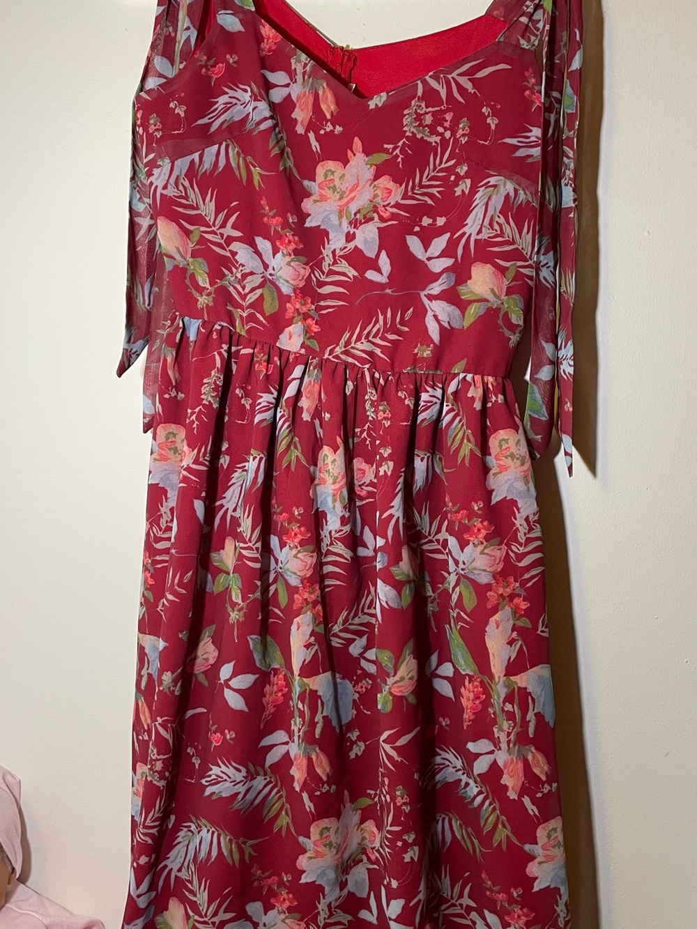 Floral V-Neck Red Maxi Dress with Flutter Sleeves